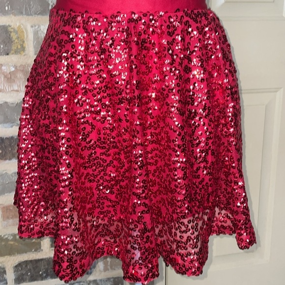 Red Sequined Skater Circle Mini Skirt Girls XL/Wms Small Retro Edgy Whimsical - Picture 1 of 9